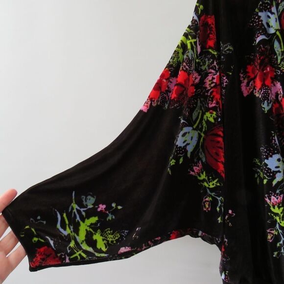 Free People Intimately Large Babe Slouchy Black Velvet Floral Blouson Bodysuit - Picture 7 of 15